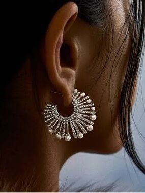BaubleBar Silver Pearl Sunburst Statement Earrings